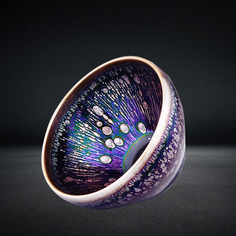 Buddha Stones Handmade Chinese Jianzhan Purple Glaze Ceramic Teacup Ceramic Tenmoku Kung Fu Tea Cup Jian Zhan Tea Cup BS Cup 8.5*5.5cm&Gift Box