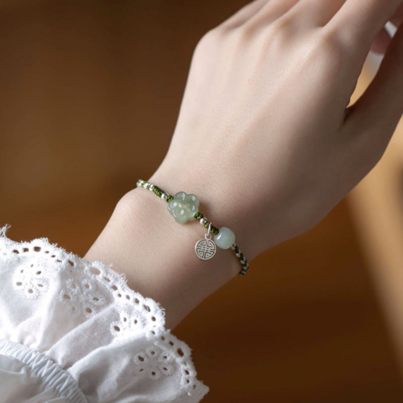 Buddha Stones Handmade Plum Blossom Flower Jade Luck Prosperity Braided Bracelet Bracelet BS 7