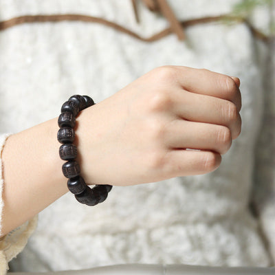Buddha Stones Tibet Ebony Wood Om Mani Padme Hum Engraved Balance Bracelet Bracelet BS 7