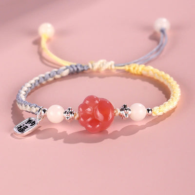 Buddha Stones Yanyuan Agate Cat Claw Paw White Bodhi Seed Fu Character Positive Braided Rope Bracelet Bracelet BS Yellow Blue(Wrist Circumference 14-18cm)