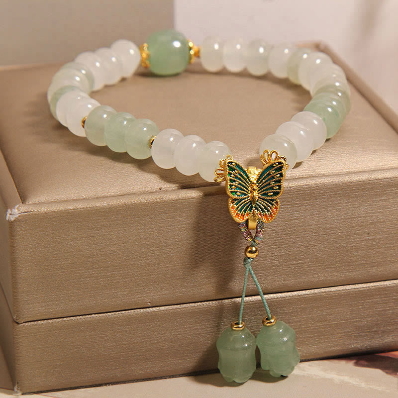 Buddha Stones Natural Tianshan Jade Abacus Beads Butterfly Prosperity Bracelet Bracelet BS 2