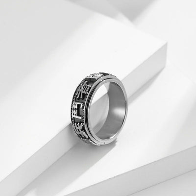 Letter Words Balance Calm Titanium Steel Rotatable Ring - image 5