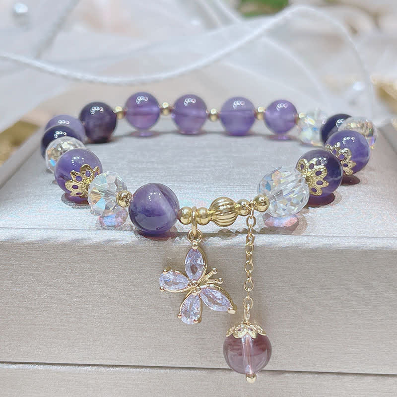 Foviel Natürliche Amethyst Kristall Spirituelle Schmetterling Charm Armband