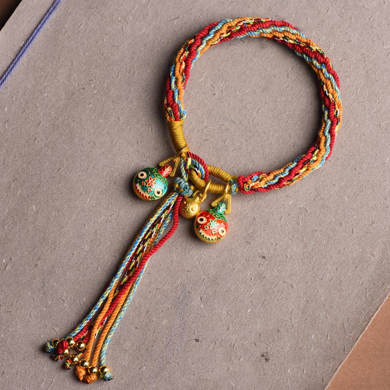 Buddha Stones Gold Swallowing Beast Family Luck Reincarnation Knot Braid Colorful String Bracelet Bracelet BS Red Colorful(Wrist Circumference 14-16cm)