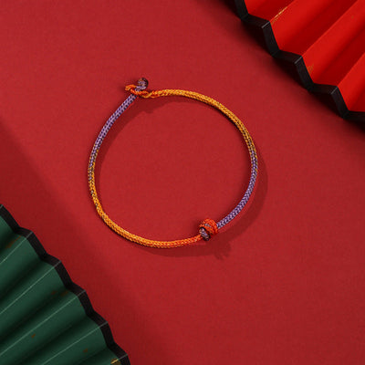 Buddha Stones Handcrafted Colorful Purple Gold Red Braid Rope Bracelet Bracelet BS 19cm