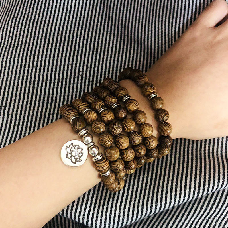 Buddha Stones Tibetan Wood Bracelet Lotus Charm Mala - image 2