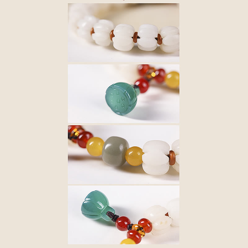 Buddha Stones Natural Bodhi Seed Red Agate Bodhi Calm Harmony Engraved Pumpkin Bead Lotus Bracelet Bracelet BS 8