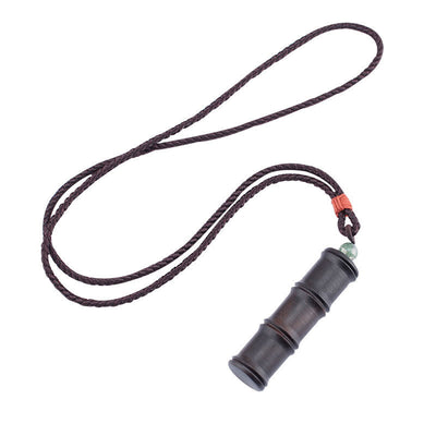 Buddha Stones Ebony Wood Bamboo Pattern Ghau Prayer Box Peace Necklace Pendant Necklaces & Pendants BS 6