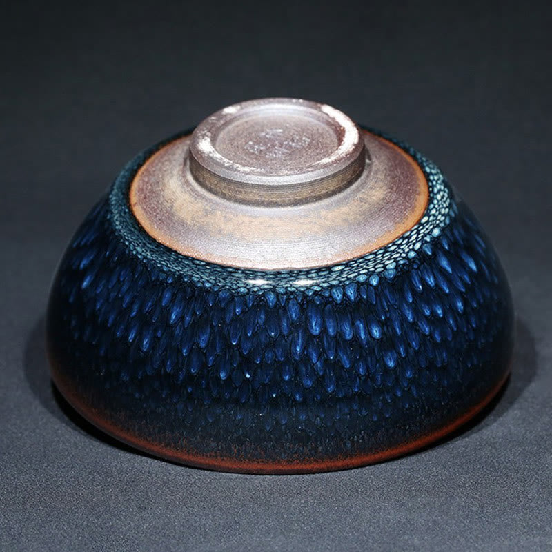 Buddha Stones Handmade Blue Francolinus Spot Chinese Jianzhan Ceramic Teacup Kung Fu Tea Cup Bowl Jian Zhan Tea Cup BS 9