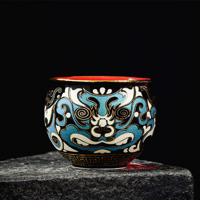 Buddha Stones Peking Opera Mask Pattern Ceramic Gaiwan Sancai Teacup Kung Fu Tea Cup And Saucer With Lid Teapot Cup BS Cup 6.2cm*5cm*65ml