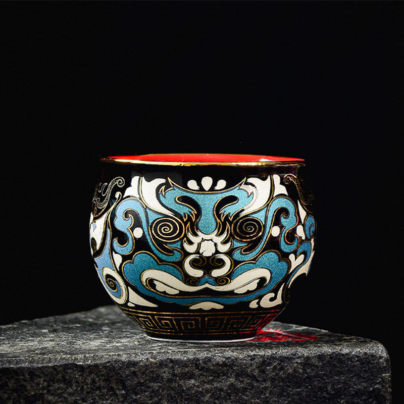 Buddha Stones Peking Opera Mask Pattern Ceramic Gaiwan Sancai Teacup Kung Fu Tea Cup And Saucer With Lid Teapot Cup BS Cup 6.2cm*5cm*65ml