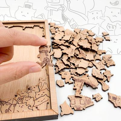 Fidtoy 100 Gatos Rompecabezas de Madera – Rompecabezas Creativo y Educativo en Forma de Gato para Niños y Adultos