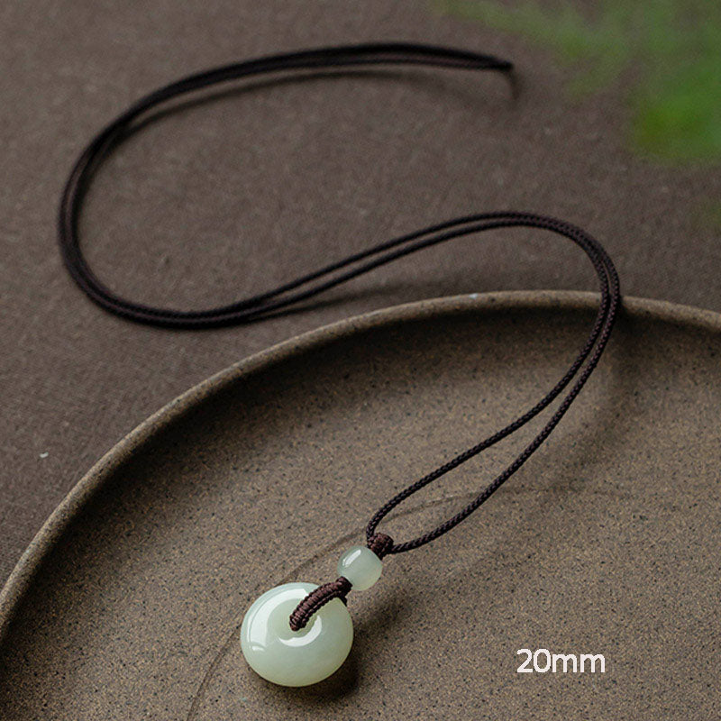 Buddha Stones Natural Round Jade Peace Buckle Luck Prosperity Necklace Pendant Necklaces & Pendants BS Non-Adjustable String 64cm 20mm