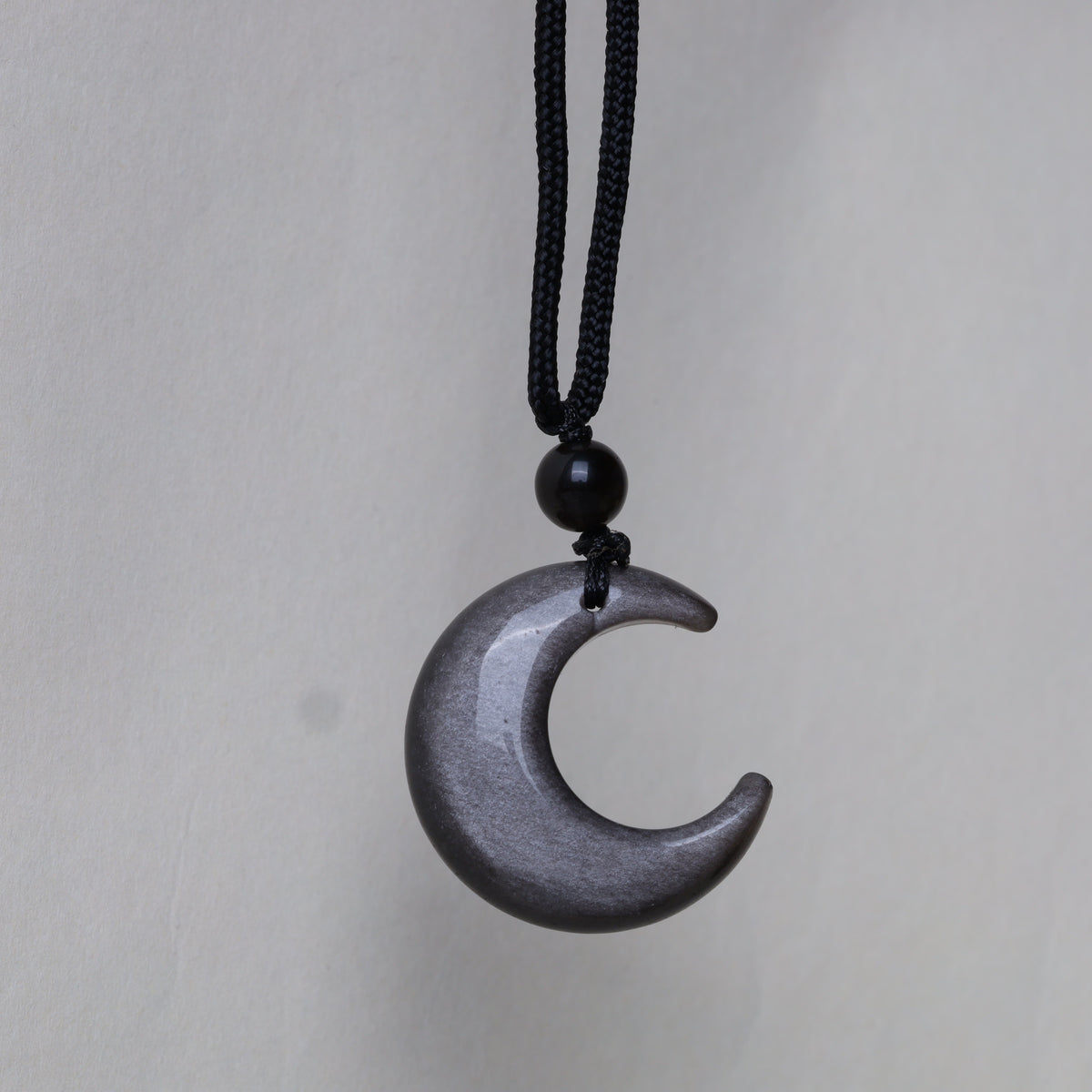 Buddha Stones Natural Silver Sheen Obsidian Star Crescent Moon Protection Necklace Pendant Necklaces & Pendants BS Moon