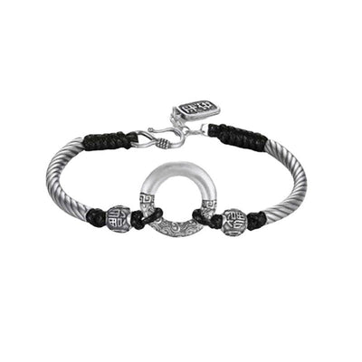 Buddha Stones 999 Sterling Silver Fu Character Peace Buckle Copper Coin Auspicious Clouds Fortune Bracelet Bracelet BS 17