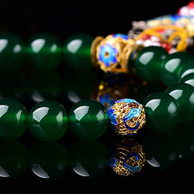 Buddha Stones Natural Green Agate Wrist Mala Success Charm Pocket Mala Car Decoration Wrist Mala&Decorations BS 7