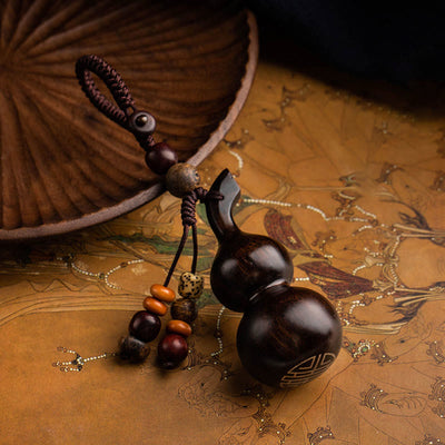 Porte-clés gourde en bois de santal rouge à petites feuilles et ébène du Tibet, protection et chance
