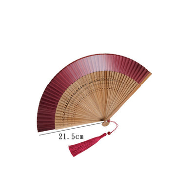 Buddha Stones Solid Color Gradient Hollow Engraved Handheld Bamboo Folding Fan Folding Fan BS 10