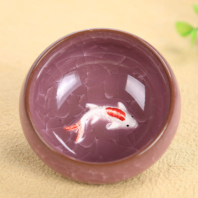 Buddha Stones Cute Koi Fish Ceramic Teacup Kung Fu Tea Cup Bowl 45ml Cup BS Purple Koi Fish 6.1cm*3cm*45ml