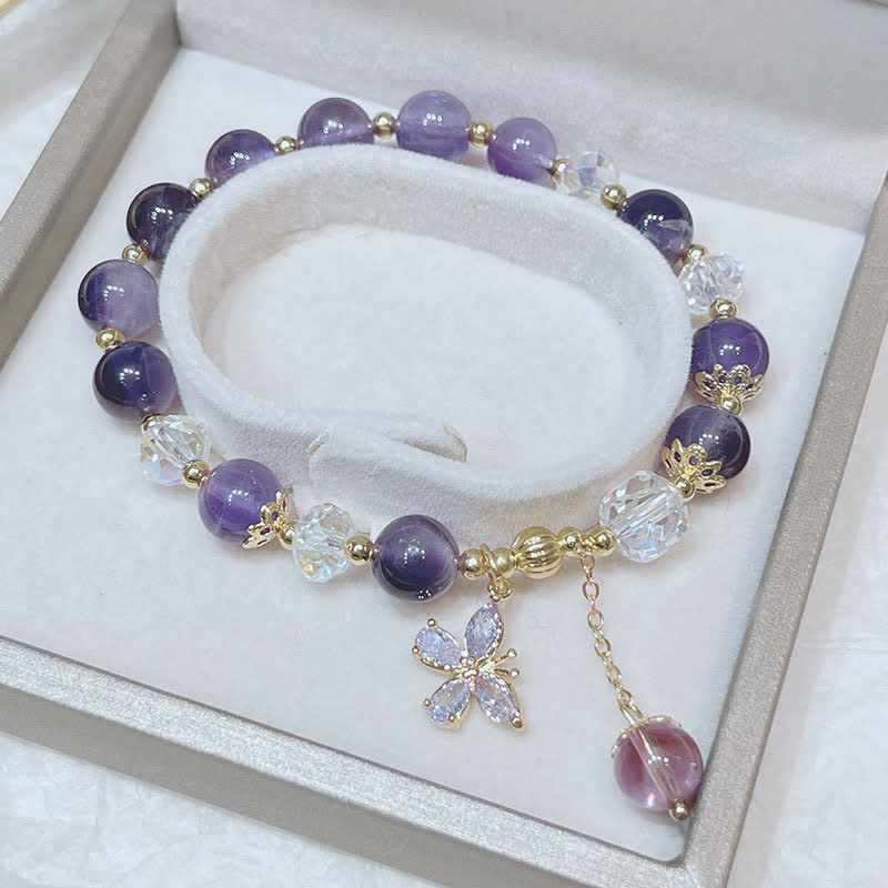 Foviel Natürliche Amethyst Kristall Spirituelle Schmetterling Charm Armband