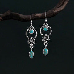 Buddha Stones 925 Sterling Silver Hook Vintage Copper Plated Silver Turquoise Waterdrop Pattern Balance Drop Dangle Earrings - image 0