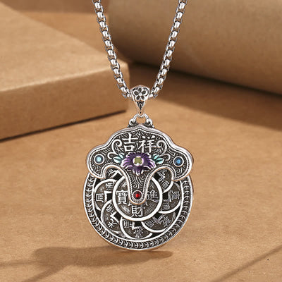 Buddha Stones Peony Flower Copper Coins Wealth Necklace Pendant Necklaces & Pendants BS 3