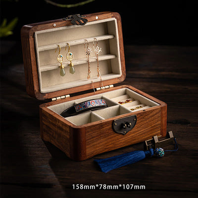 Buddha Stones Retro Handmade Floral Pattern Rosewood Jewelry Storage Box Lockable Wooden Gift Organizer Box Jewelry Storage Box BS 1
