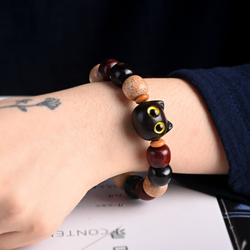 Foviel Kleine Blatt rot Sandelholz Ebenholz Holz niedlich Katze Gravur Schutz Armband
