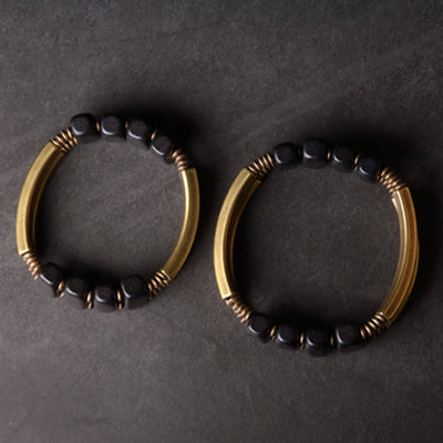 Buddha Stones Tibetan Ebony Wood Brass Copper Balance Double Layer Bracelet - image 11