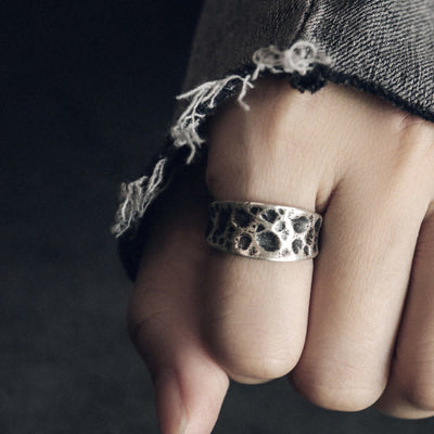 Bague de protection Foviel en argent sterling 925 avec texture bosselée