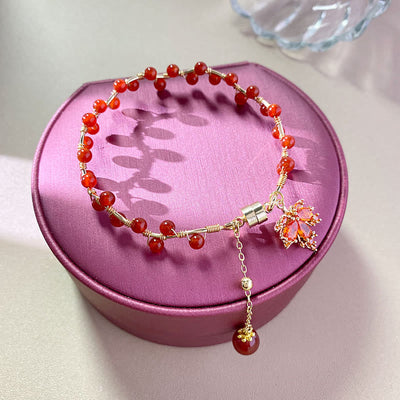 Buddha Stones Red Maple Leaf Luck Charm Bracelet Bracelet BS 5