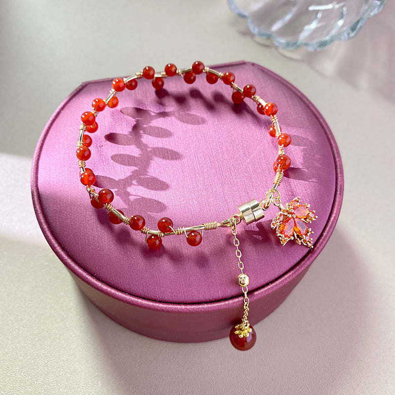 Buddha Stones Red Maple Leaf Luck Charm Bracelet Bracelet BS 5