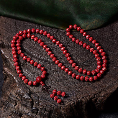 Buddha Stones 108 Mala Beads Cinnabar Om Mani Padme Hum Pattern Engraved Blessing Bracelet Mala Bracelet BS 6mm*108 Om Mani Padme Hum