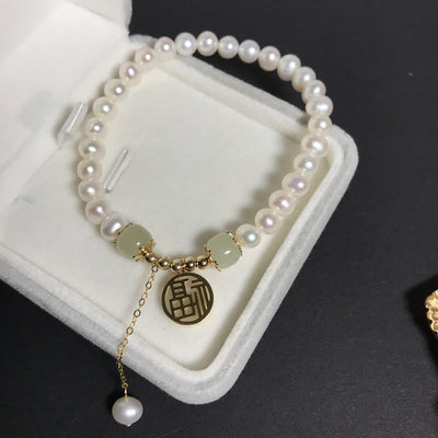 Buddha Stones Natural Pearl Hetian Jade Happiness Wisdom Bead Bracelet Bracelet BS 5
