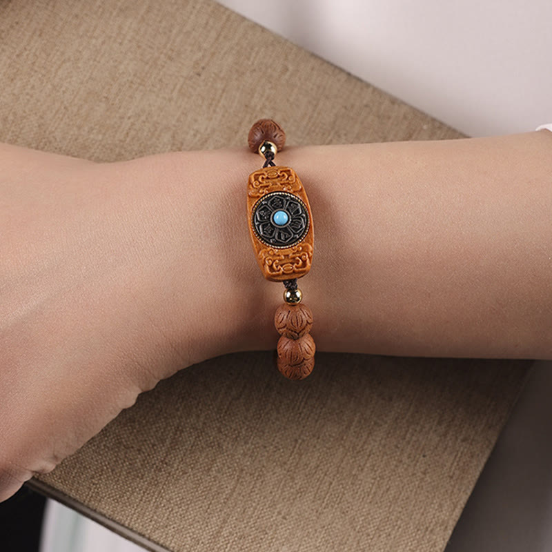 Buddha Stones Green Sandalwood Ebony Wood Sandalwood Om Mani Padme Hum Soothing Bracelet Bracelet BS 13