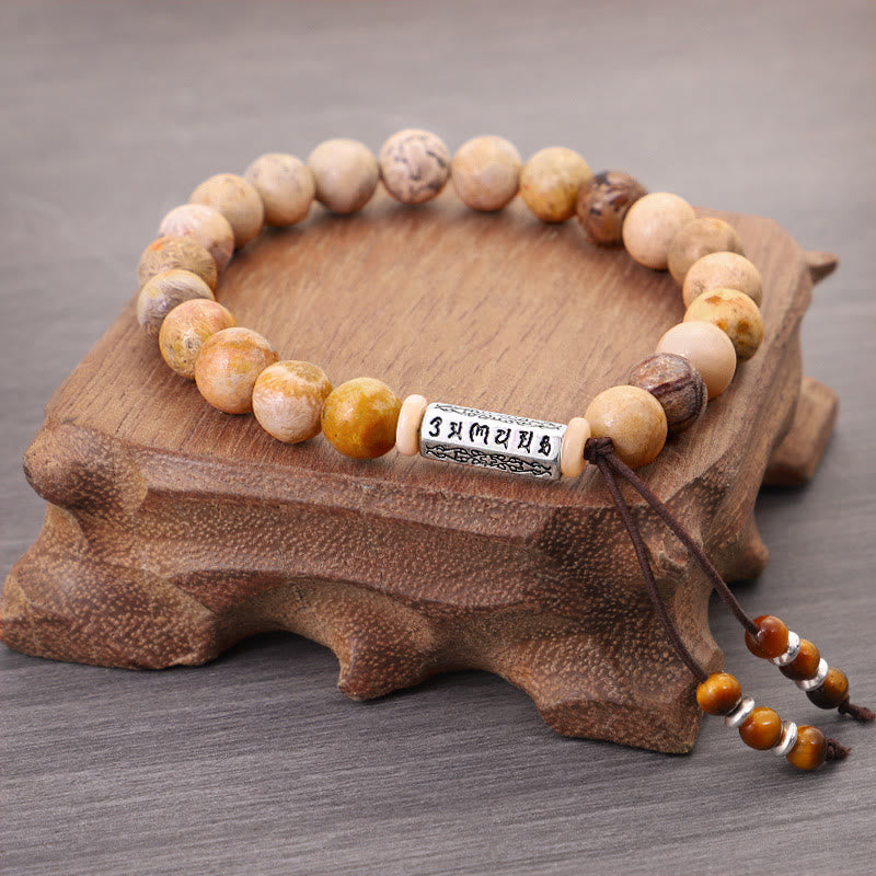 Buddha Stones Weathered Stone Om Mani Padme Hum Strengthen Bracelet Bracelet BS 1