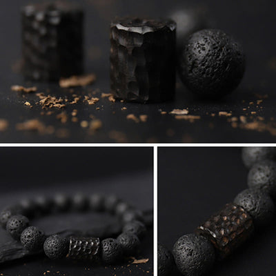 Buddha Stones Lava Rock Ebony Wood Tiger Eye Support Healing Bracelet Bracelet BS 5