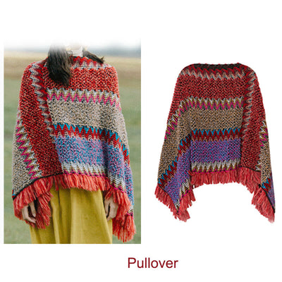 Buddha Stones Tibetan Shawl Knitting Warm Cloak Tibetan Tassel Scarf Tibetan Shawl BS 14
