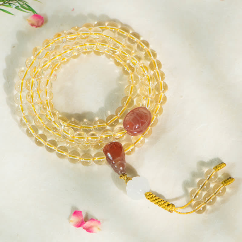Buddha Stones 108 Mala Beads 925 Sterling Silver Natural Citrine Red Agate White Jade Prosperity Charm Bracelet Mala Bracelet BS 3