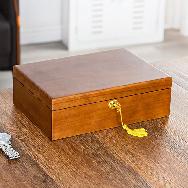 Buddha Stones Vintage Wooden Jewelry Box Two-Layer Solid Wood Jewelry Storage Box Jewelry Box BS 14