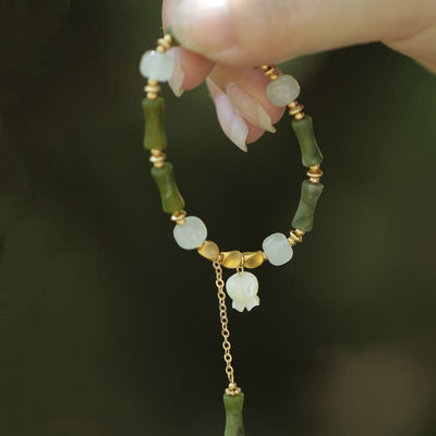 Buddha Stones Green Bamboo Jade Lily of the Valley Wealth Bracelet Bracelet BS Lily of the Valley(Elastic Rope Diameter: 5.5cm)