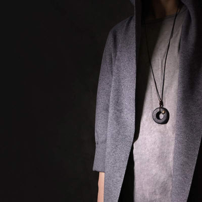 Buddha Stones Zen Circle Ebony Wood Peace Calm Necklace Pendant Necklaces & Pendants BS 5