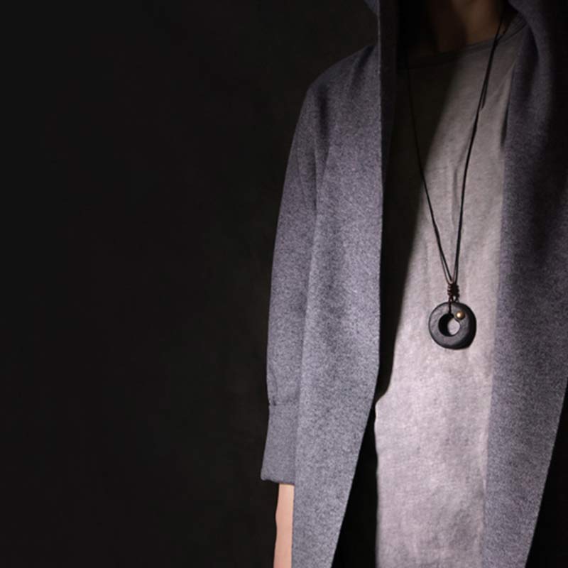Buddha Stones Zen Circle Ebony Wood Peace Calm Necklace Pendant Necklaces & Pendants BS 5