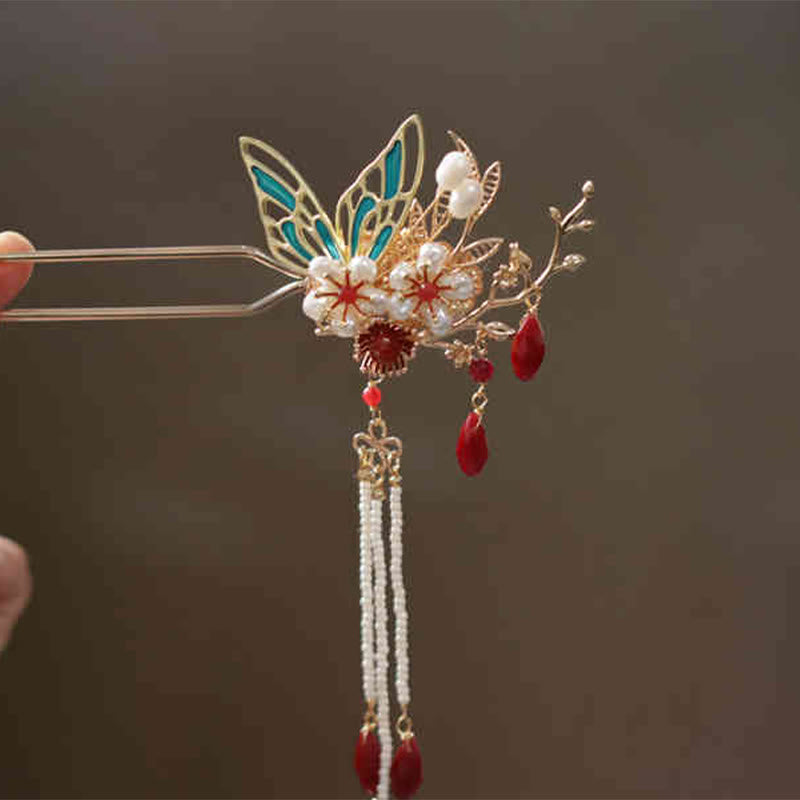Foviel Klassische chinesische Stil Blume sz. Schmetterling Pearlagil Haar Clip Haarnadel Haar Krone