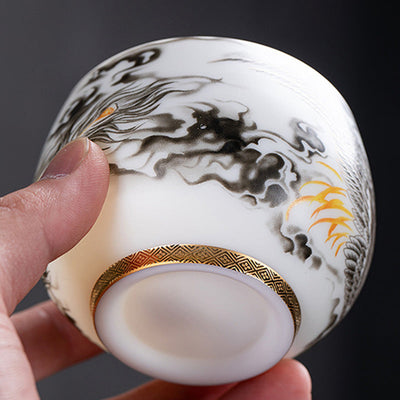 Buddha Stones Phoenix White Porcelain Ceramic Teacup Kung Fu Tea Cup 185ml With Gift Box Cup BS 4