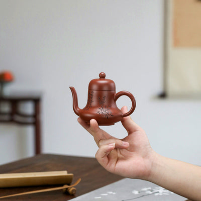 Buddha Stones Vintage Bamboo Peach Blossom Purple Clay Kung Fu Teapot Teapot BS 21