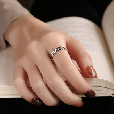 Buddha Stones 925 Sterling Silver Six True Words Calm Wisdom Ring Rings BS 2