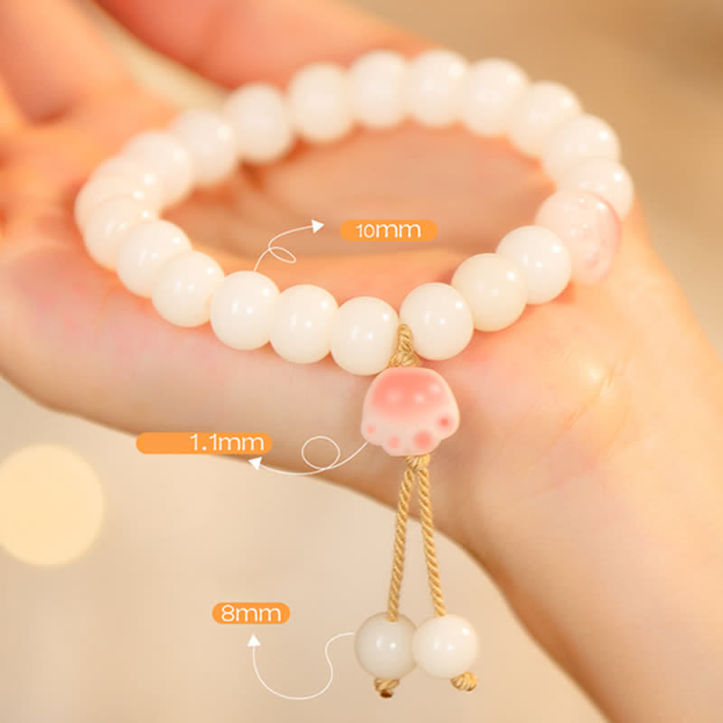 Buddha Stones Natural Bodhi Seed Lovely Paw Lucky Cat Paw Peace Bracelet Bracelet BS 7