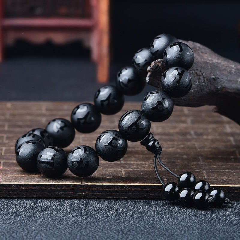 Foviel Tibet Weiß Kristall Schwarz Onyx Om Mani Padme Hum-Meditation Armband