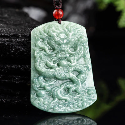 Buddha Stones Natural Jade Chinese Zodiac Dragon Sea Luck String Necklace Pendant Necklaces & Pendants BS 1